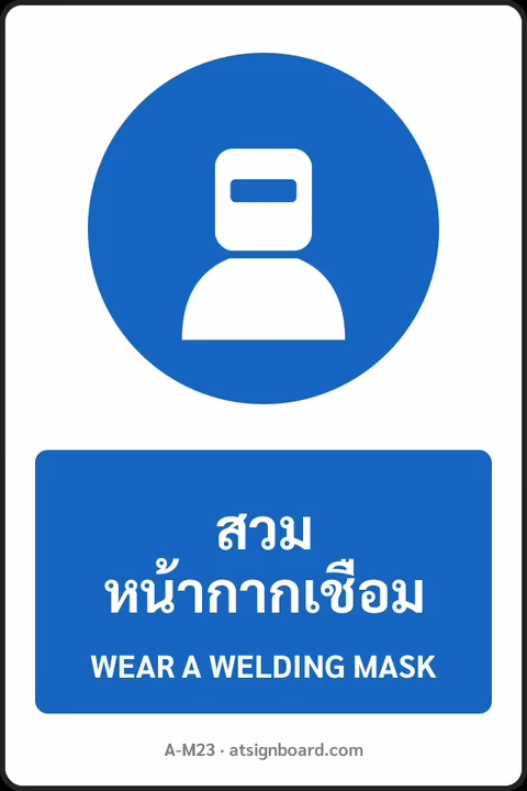 ป้ายบังคับ สวมหน้ากากเชื่อม WEAR A WELDING MASK รหัส A-M23 แอทไซน์บอร์ด หาดใหญ่