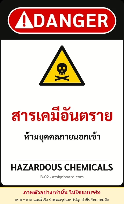ป้ายเซฟตี้ DANGER สารเคมีอันตราย HAZARDOUS CHEMICALS รหัส B-02 แอทไซน์บอร์ด หาดใหญ่ (ภาพตัวอย่าง)
