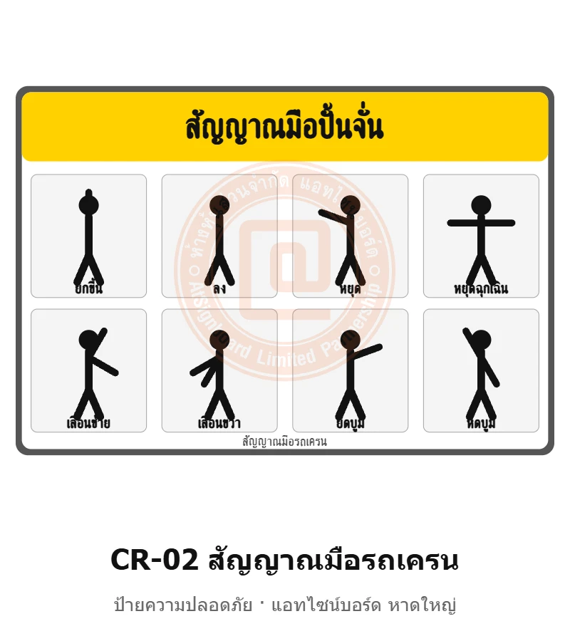 ป้ายปั้นจั่น สัญญาณมือรถเครน (ASME B30.5) รหัส CR-02 ผลิตโดยแอทไซน์บอร์ด หาดใหญ่ ส่งทั่วประเทศ