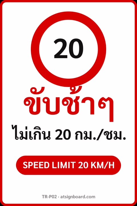 ป้ายขับช้าๆ ไม่เกิน 20 กม./ชม. ในหมู่บ้าน