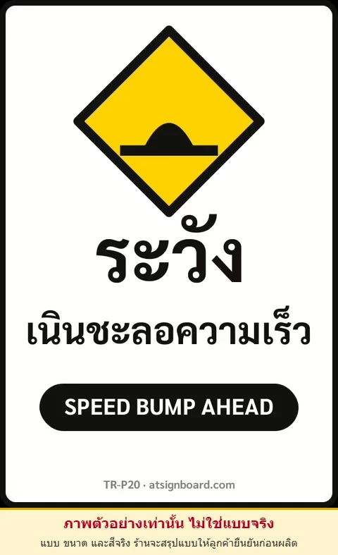 ป้ายจราจรในหมู่บ้าน โรงงาน ระวัง เนินชะลอความเร็ว SPEED BUMP AHEAD รหัส TR-P20 ป้ายจราจรสะท้อนแสง แอทไซน์บอร์ด หาดใหญ่ (ภาพตัวอย่าง)