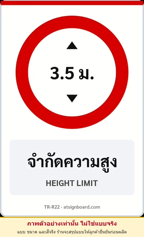 ป้ายบังคับ จำกัดความสูง HEIGHT LIMIT รหัส TR-R22 ป้ายจราจรสะท้อนแสง แอทไซน์บอร์ด หาดใหญ่ (ภาพตัวอย่าง)