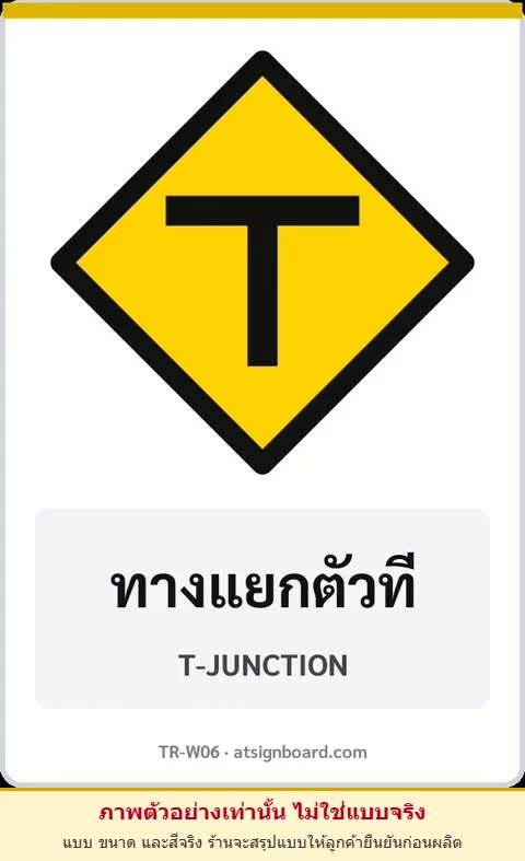 ป้ายเตือน ทางแยกตัวที T-JUNCTION รหัส TR-W06 ป้ายจราจรสะท้อนแสง แอทไซน์บอร์ด หาดใหญ่ (ภาพตัวอย่าง)