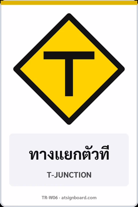 ป้ายเตือน ทางแยกตัวที T-JUNCTION รหัส TR-W06 ป้ายจราจรสะท้อนแสง แอทไซน์บอร์ด หาดใหญ่