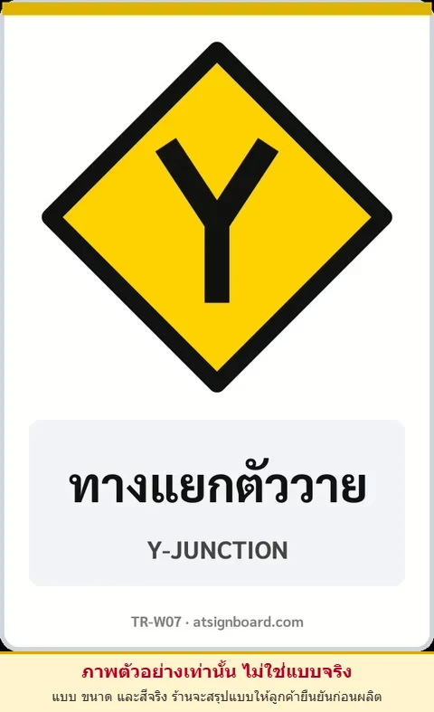 ป้ายเตือน ทางแยกตัววาย Y-JUNCTION รหัส TR-W07 ป้ายจราจรสะท้อนแสง แอทไซน์บอร์ด หาดใหญ่ (ภาพตัวอย่าง)