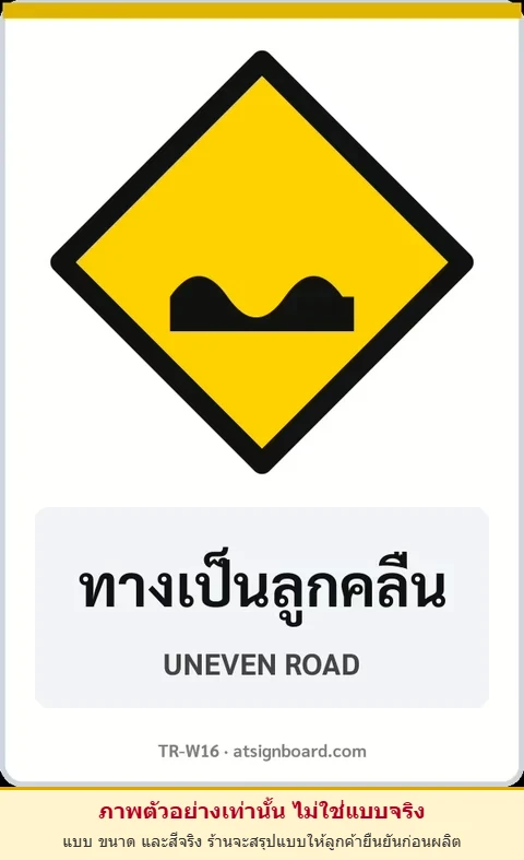 ป้ายเตือน ทางเป็นลูกคลื่น UNEVEN ROAD รหัส TR-W16 ป้ายจราจรสะท้อนแสง แอทไซน์บอร์ด หาดใหญ่ (ภาพตัวอย่าง)