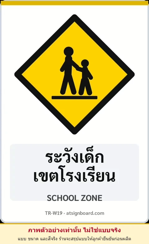 ป้ายเตือน ระวังเด็ก เขตโรงเรียน SCHOOL ZONE รหัส TR-W19 ป้ายจราจรสะท้อนแสง แอทไซน์บอร์ด หาดใหญ่ (ภาพตัวอย่าง)