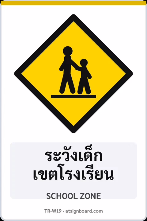 ป้ายเตือน ระวังเด็ก เขตโรงเรียน SCHOOL ZONE รหัส TR-W19 ป้ายจราจรสะท้อนแสง แอทไซน์บอร์ด หาดใหญ่
