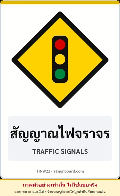 ป้ายเตือน สัญญาณไฟจราจร TRAFFIC SIGNALS รหัส TR-W22 ป้ายจราจรสะท้อนแสง แอทไซน์บอร์ด หาดใหญ่ (ภาพตัวอย่าง)