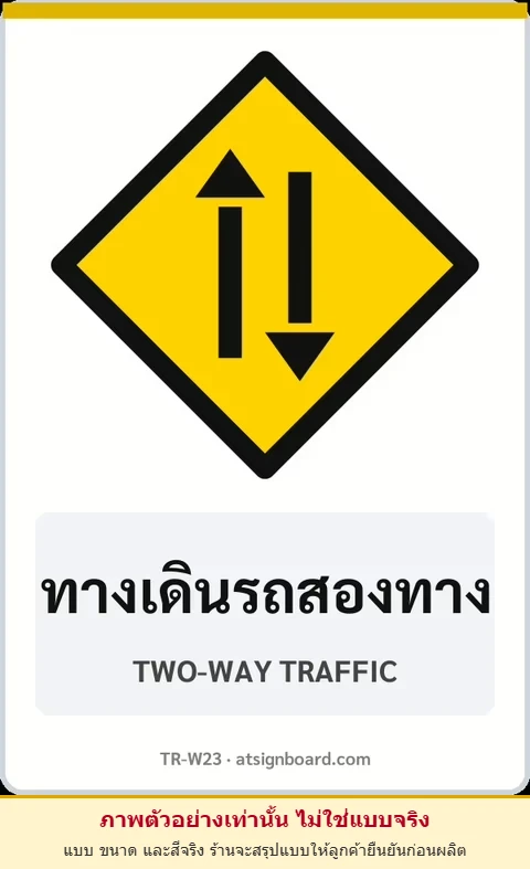 ป้ายเตือน ทางเดินรถสองทาง TWO-WAY TRAFFIC รหัส TR-W23 ป้ายจราจรสะท้อนแสง แอทไซน์บอร์ด หาดใหญ่ (ภาพตัวอย่าง)