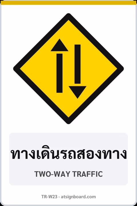 ป้ายเตือน ทางเดินรถสองทาง TWO-WAY TRAFFIC รหัส TR-W23 ป้ายจราจรสะท้อนแสง แอทไซน์บอร์ด หาดใหญ่